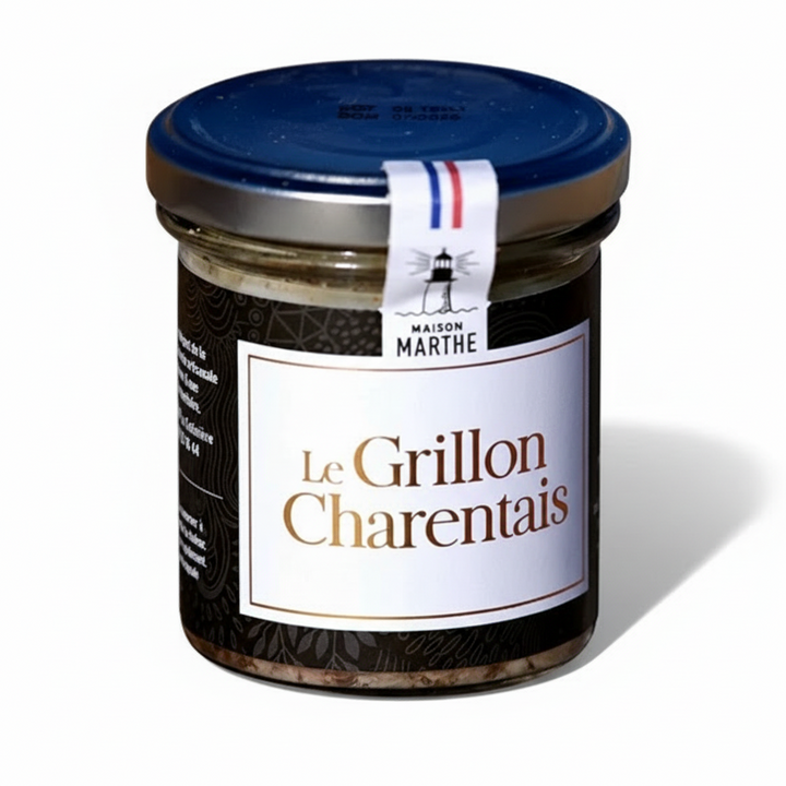 Feinkost Grillon Charentais von Conserverie Maison Marthe, frisch vom Iles d'Oléron, in einer eleganten Verpackung.