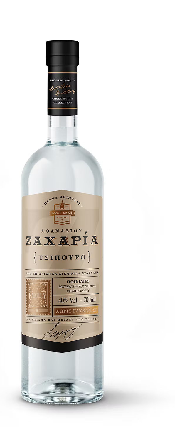 Lost Lake Distillery Tsipouro Spirituose in 0,7L Flasche, klar und aromatisch, mit traditionellem griechischem Charakter.