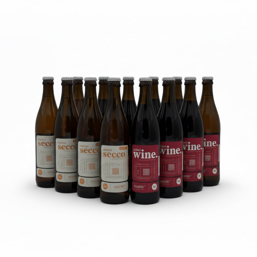 Sechs Weinflaschen im Party-Set, mit Pioneer-Label, ideal für Feierlichkeiten, präsentiert im Weinhandel Holy Grail Köln.