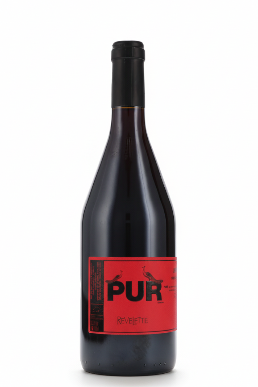 Château Revelette Revelette PUR Rouge 2022 VdF BIO, roter Bio-Wein in einer Flasche, sichtbar auf dem Etikett