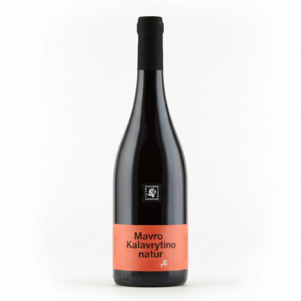Tetramythos Winery Mavro Kalavrytino Naturé BIO Rotwein in Weinflasche, natürliche und biologische Rotweinsorte.