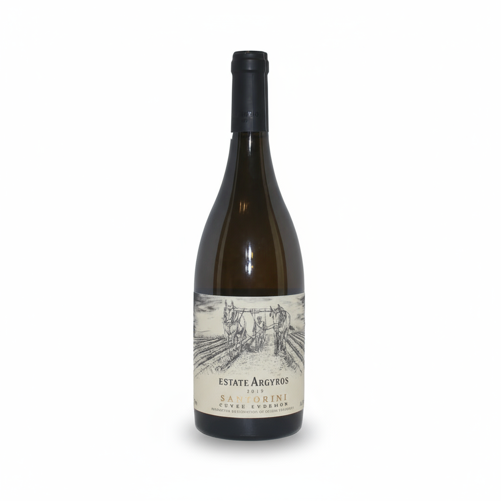 Argyros Estate Evdemon 2019 Weißwein in 0,75l Flasche, hellgelbe Farbe, Wein mit goldenen Reflexen, elegante Weinflasche