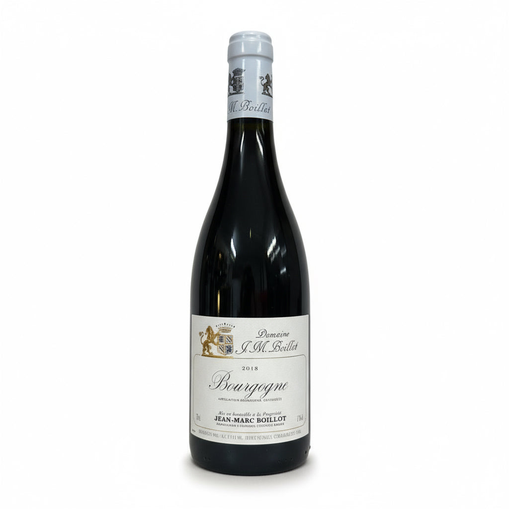Domaine Jean-Marc Boillot Bourgogne Pinot Noir 2018 Rotwein in 0,75l Flasche, dunkle Farbe und elegante Weinflasche