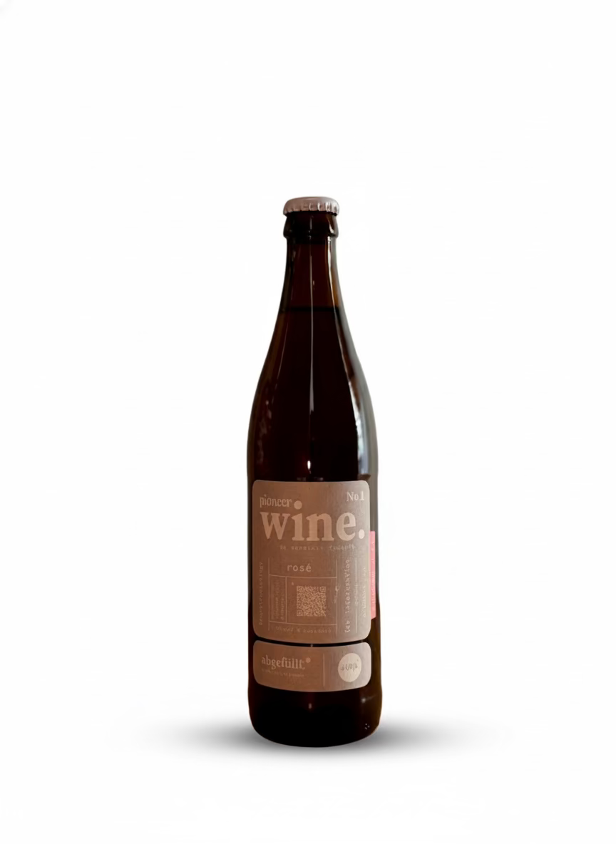 Rosé No.1 abgefüllt BIO: Helles Rosé-Wein in einem eleganten Weinflasche mit Etikett, fruchtige und frische Optik.